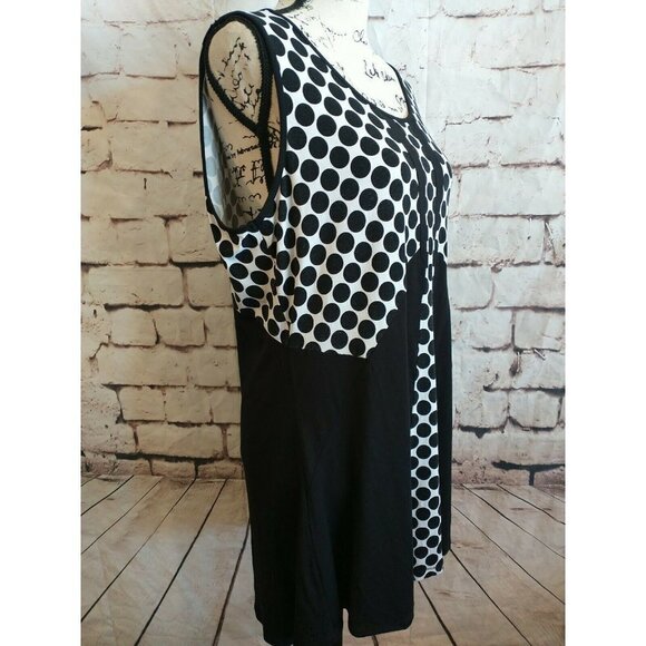 YEST twee Black & White Polka Dot Stretch Tank Dress Tunic Size 12 Medium - Picture 3 of 5